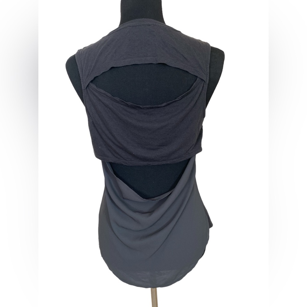 Baddie Punk Grunge Trouvé Black Open Draped Back Linen Blend Sleeveless Tank Top